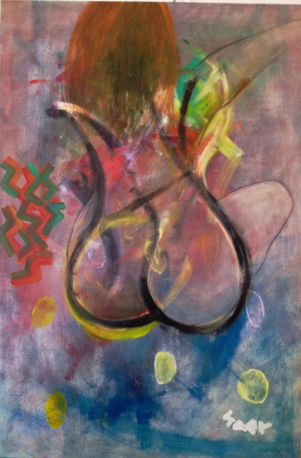 Ilustración de En la cama, sentada - On the bed, sitting