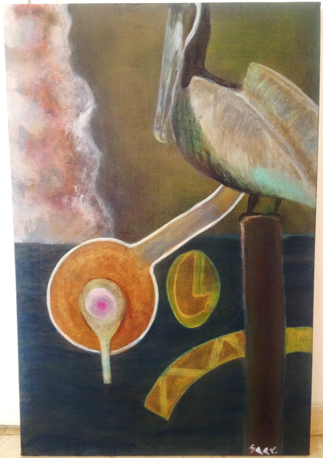 Ilustración de Sobre el mar con el atardecer en frente