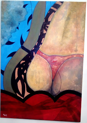 Ilustración de La tanga, la arena caliente, la piel quemada y la lluvia que se asoma.