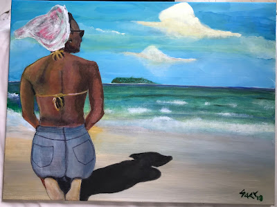 Ilustración de El islote debajo de nubes cargadas, el mar bravo y la Herazo ahí.